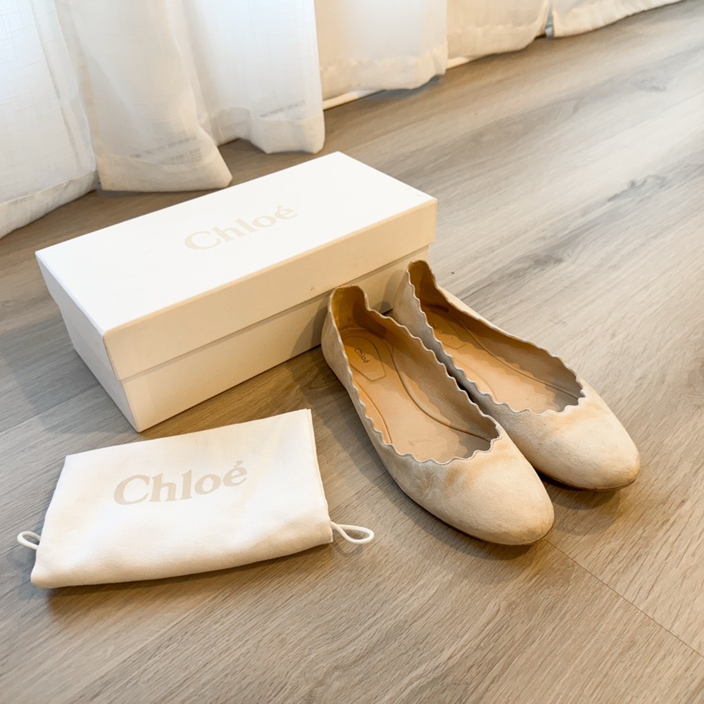 Chloe Suede Lauren Scalloped Ballet Flats